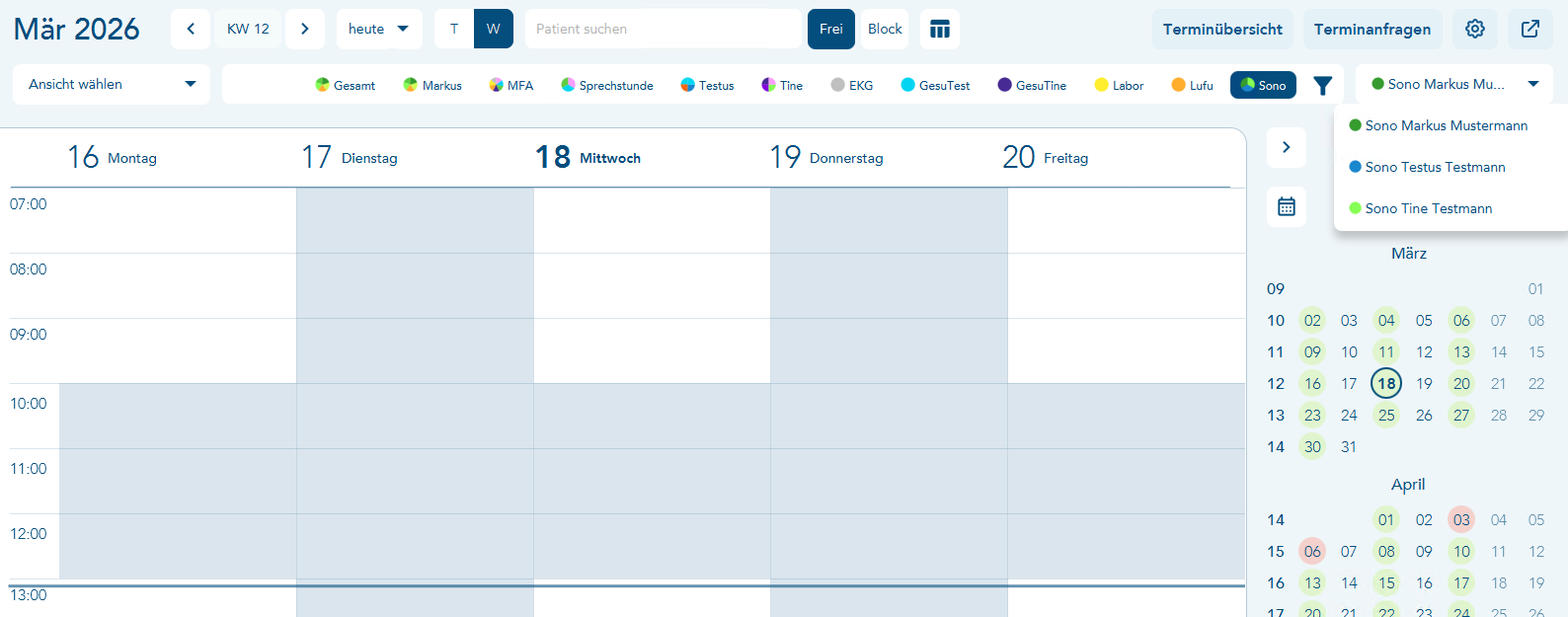 aktiver Termintyp auswählbar