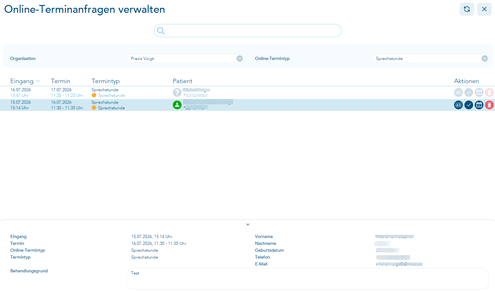 Online-Terminanfragen verwalten