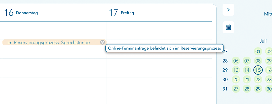Termin im Reservierungsprozess