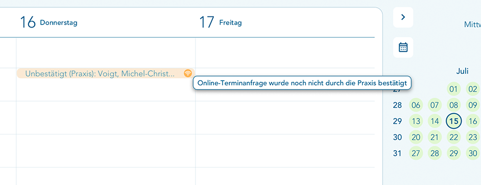 Termin im Status Unbestätigt (Praxis)