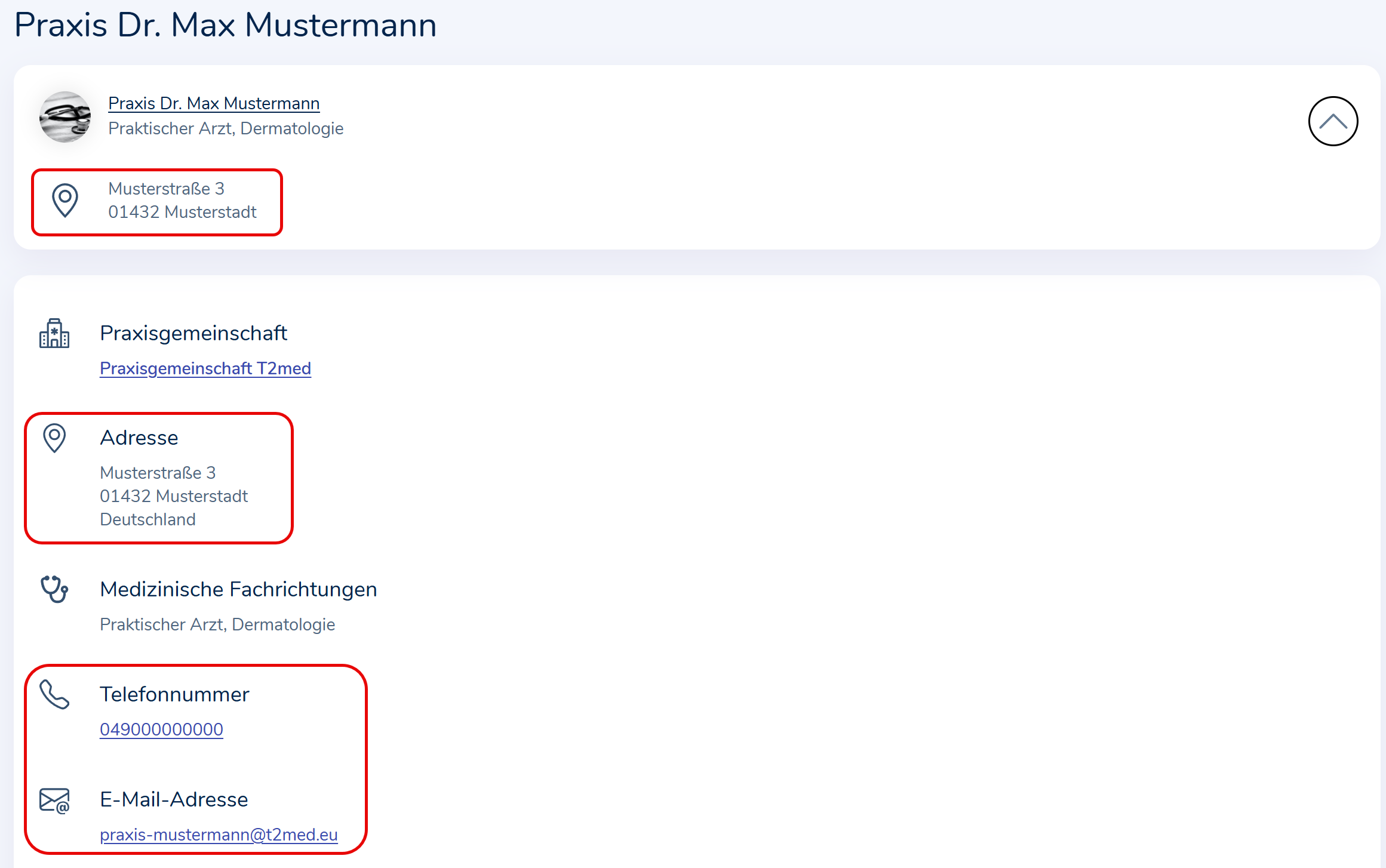 Kontaktinformationen auf Internetseite
