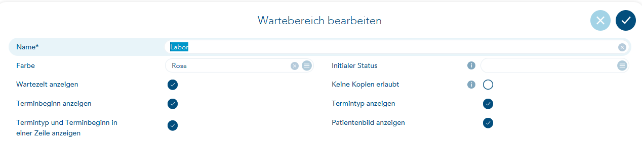 Wartebereich bearbeiten