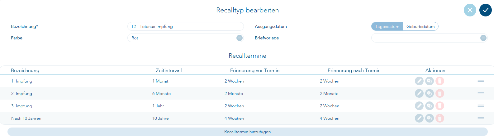 Recalltyp bearbeiten