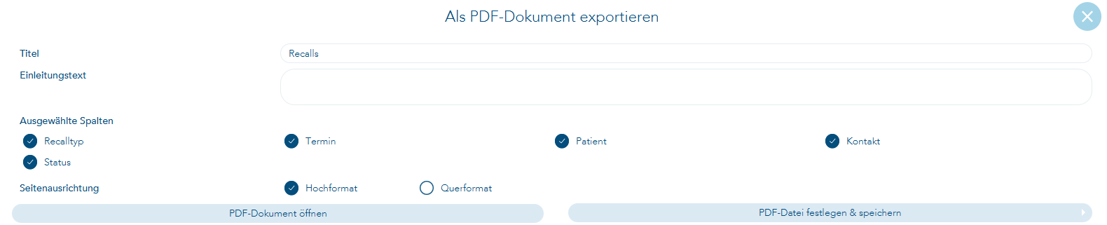 Dialog beim pdf Druck