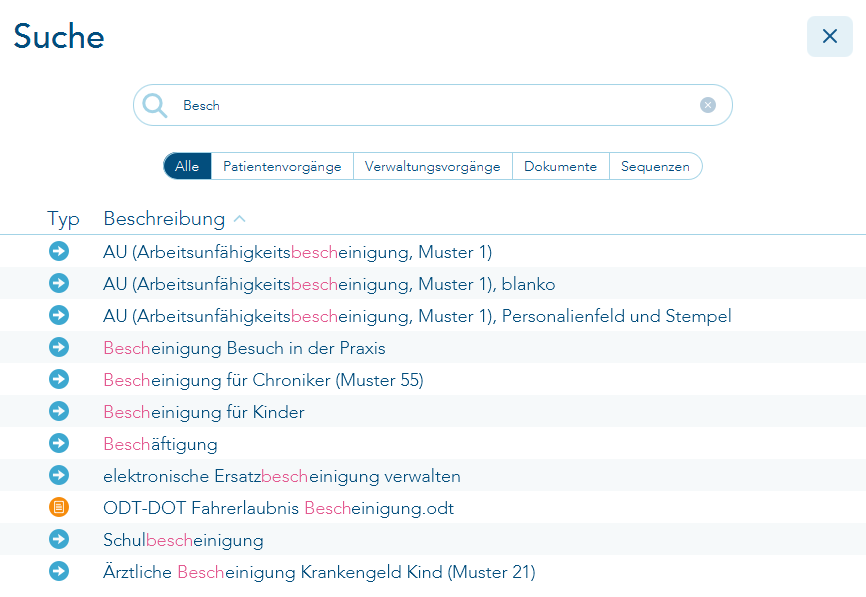 Suche nach Wort Bescheinigung