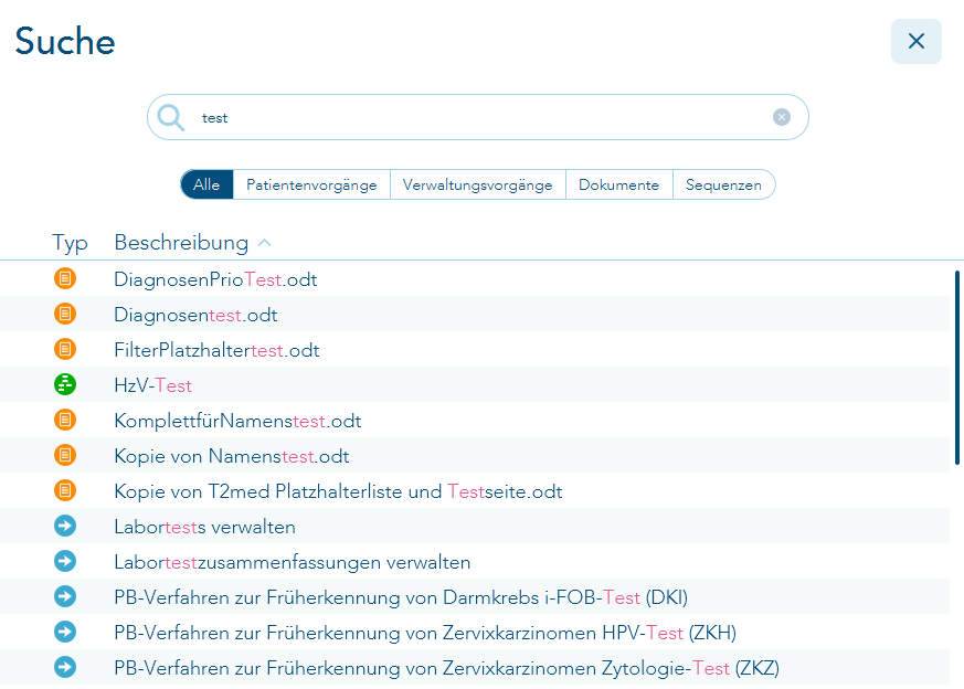 Suche nach Wort test
