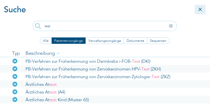 Filter auf Patientenvorgänge