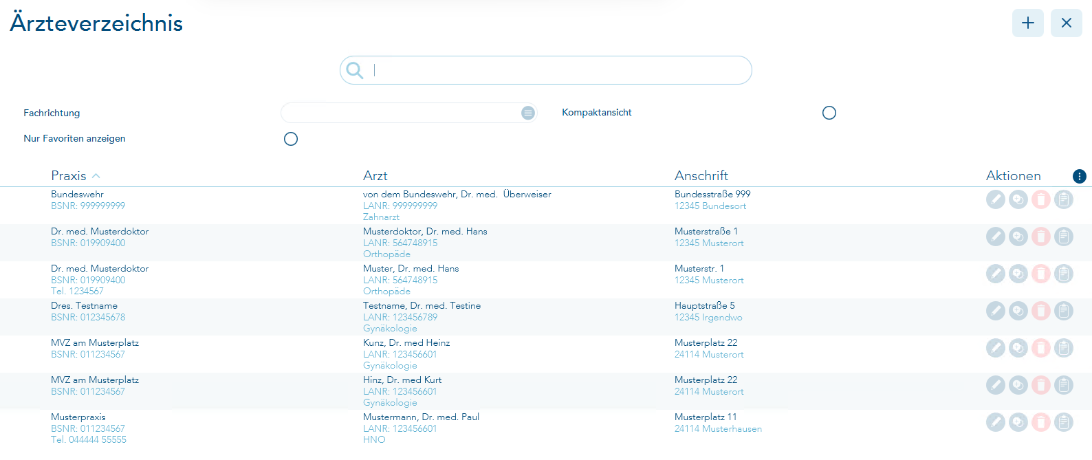 Liste im Ärzteverzeichnis