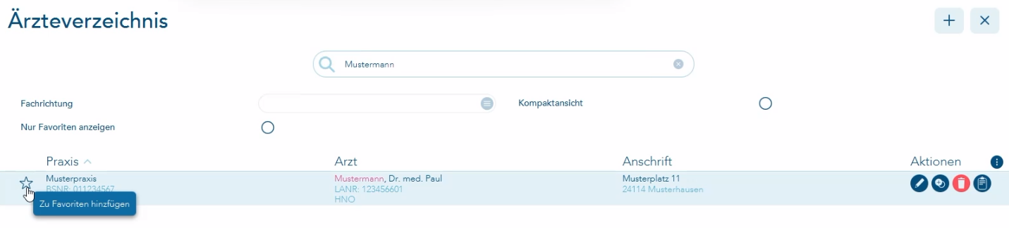 Ärzte als Favoriten hinterlegen