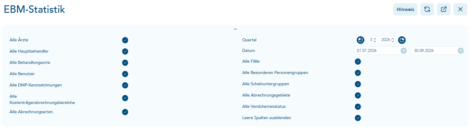 Auswahl der Filteroptionen