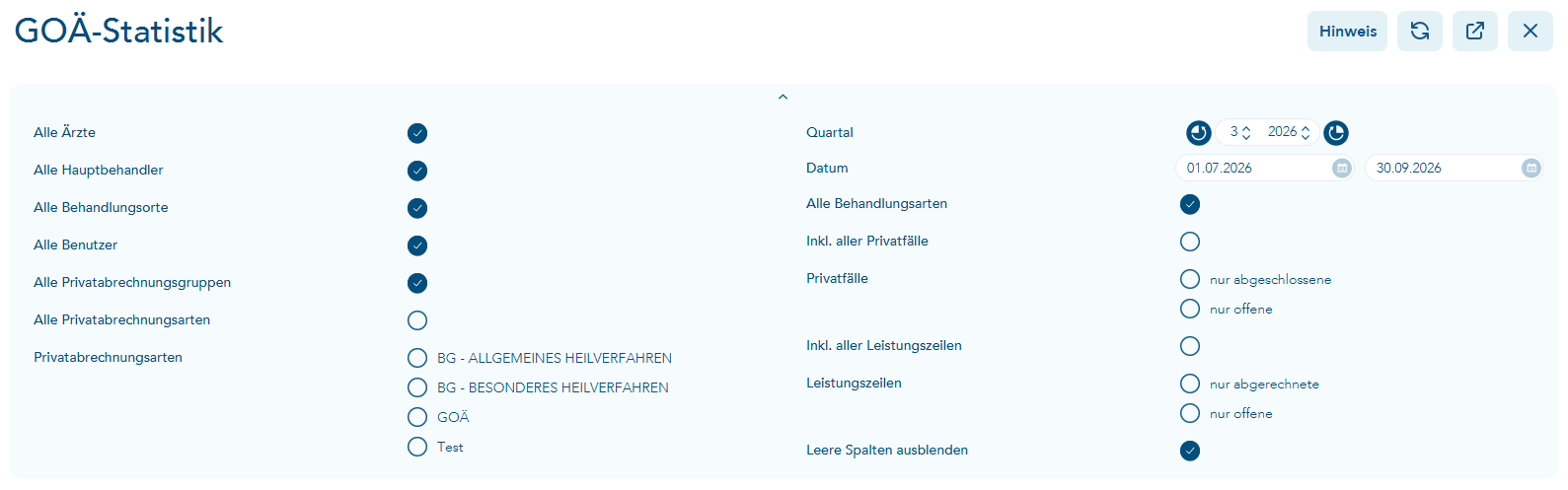 Filteroptionen