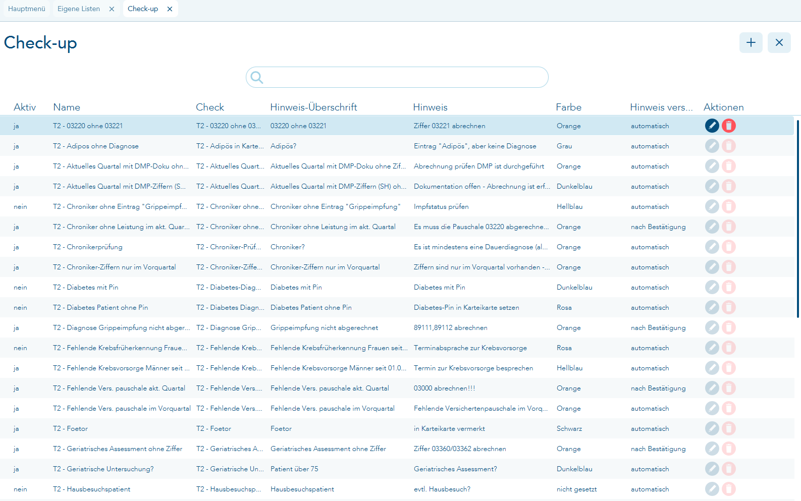 Eigene Liste Check-ups