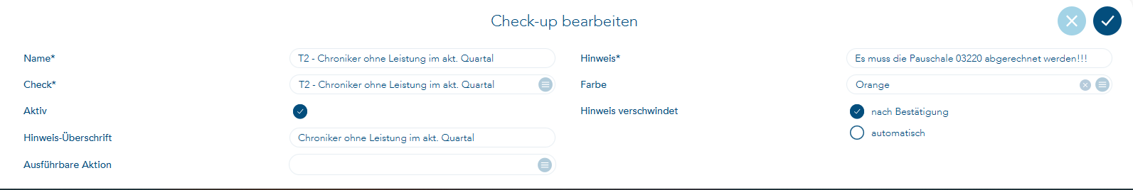 Check-up bearbeiten