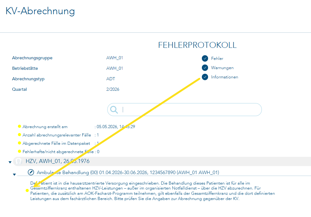 Information im Fehlerprotokoll