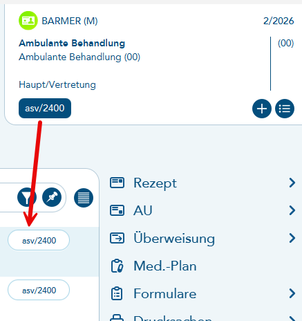 Kürzel asv in der Karteikarte
