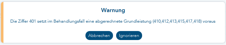 Warnmeldung auf das Fehlen einer erforderlichen Grundleistung