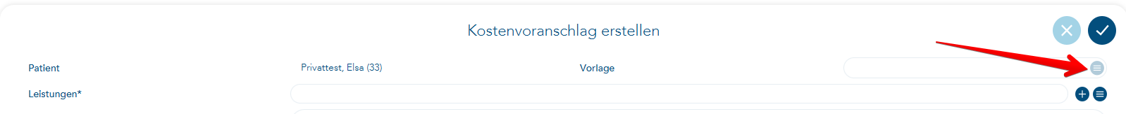 Auswahl der Kostenvoranschlagsvorlagen