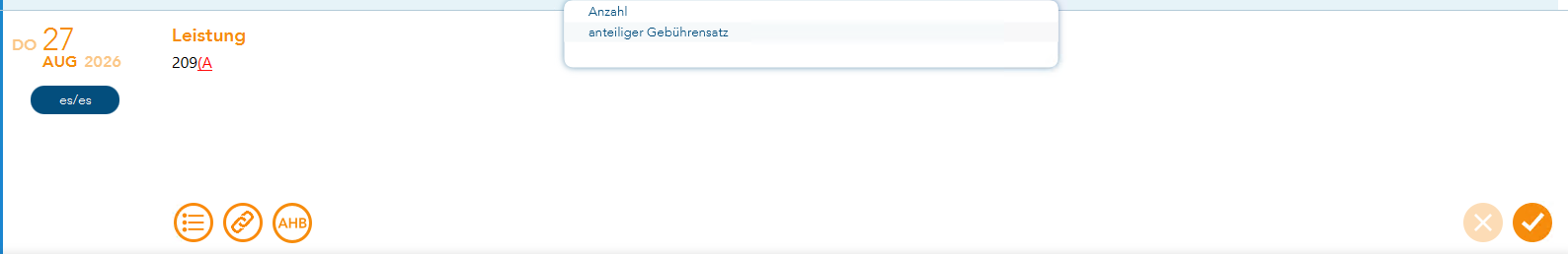 Das Bild zeigt die Leistungserfassung in der eAkte mit Erfassung eines Ziffernzusatzes