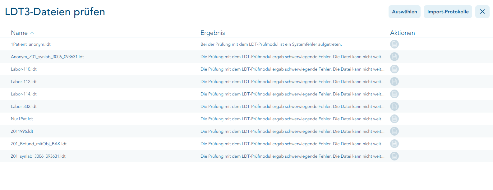 Auflistung der zu prüfenden LDT3 Dateien