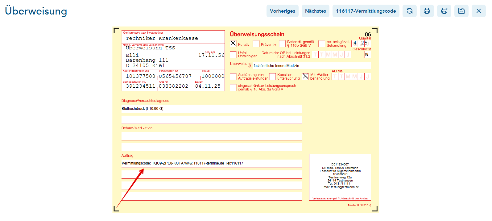 Ueberweisung mit Vermittlungscode
