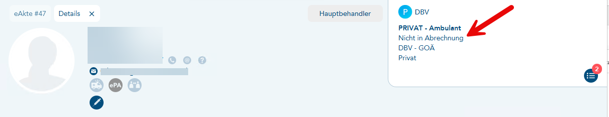Anzeige von Nicht in Abrechnung im Patientenkopf