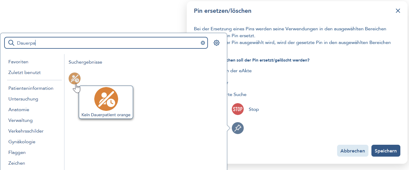 Das Bild zeigt den Dialog zur Auswahl des neu zu verwendenden Pins