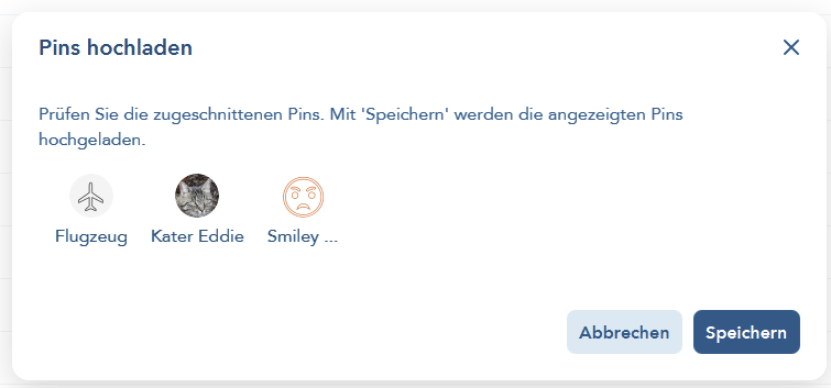 Das Bild zeigt den Dialog zum Hochladen eines Pins