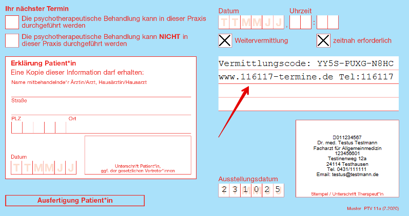 PTV 11 mit Vermittlungscode