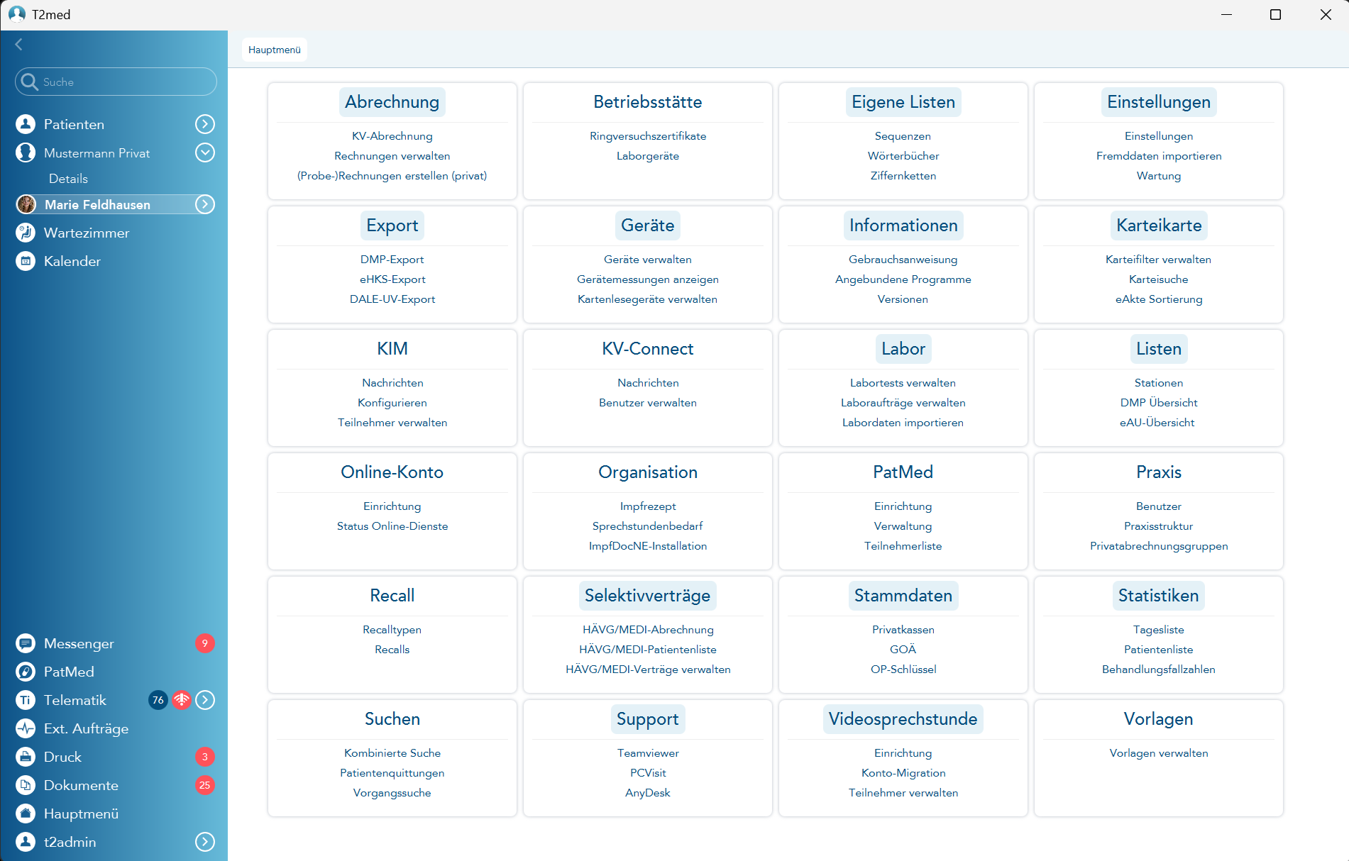 Ansicht des Hauptmenüs mit dem neuen Design