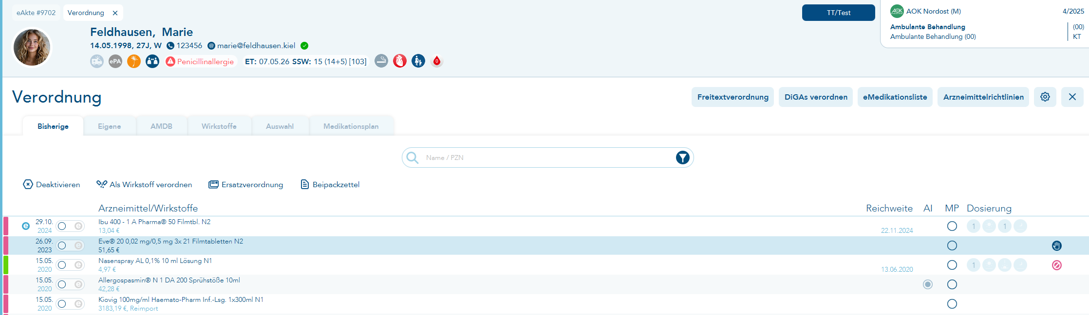 Ansicht der Verordnung mit neuem Menü