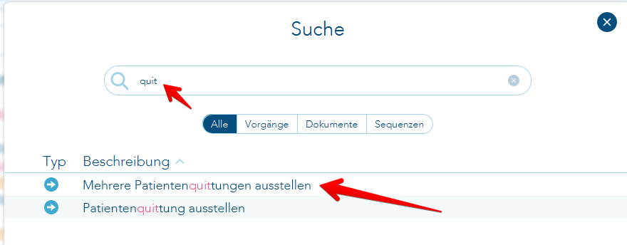 Suche Patientenquittung
