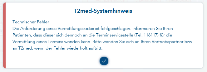 Fehlerhinweismeldung Technischer Fehler