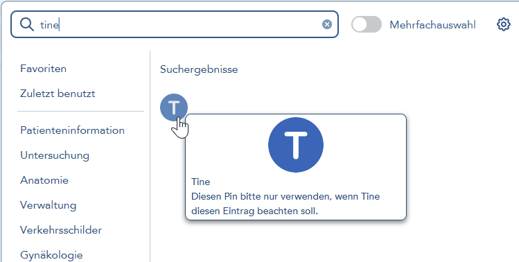 Das Bild zeigt den Tooltip zum Pin