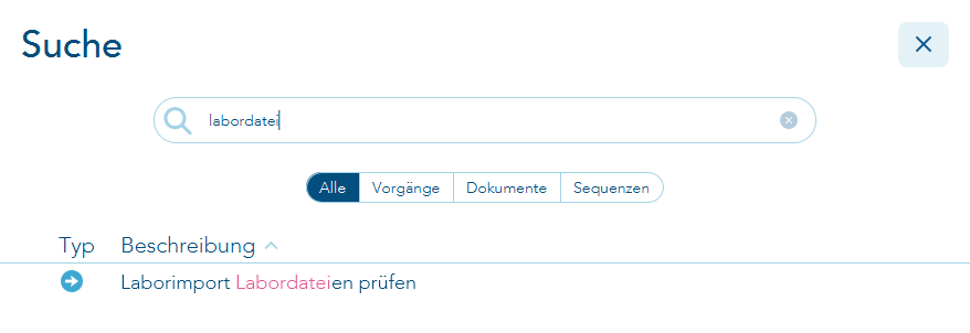 Mit Strg+Leertaste die Suche öffnen und nach dem Begriff Labordatei suchen